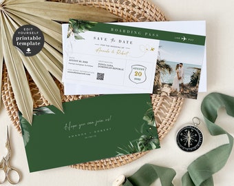 Tropical Save the Date Wedding, Boarding Pass Save The Date Template, Destination Wedding Save The Dates, Beach Wedding Invitation Template