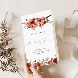 SCARLETT Boho Wedding Program Template Bifold, Fall Wedding Program Booklet Template, Floral Wedding Programs, Order of Service Wedding