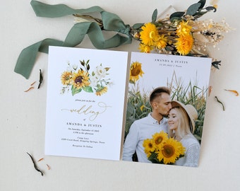 MARISOL Rustic Save the Date Template, Printable Save the Date Sunflower, Fall Save the Date Wedding Cards, Barn Save the Date with Photo