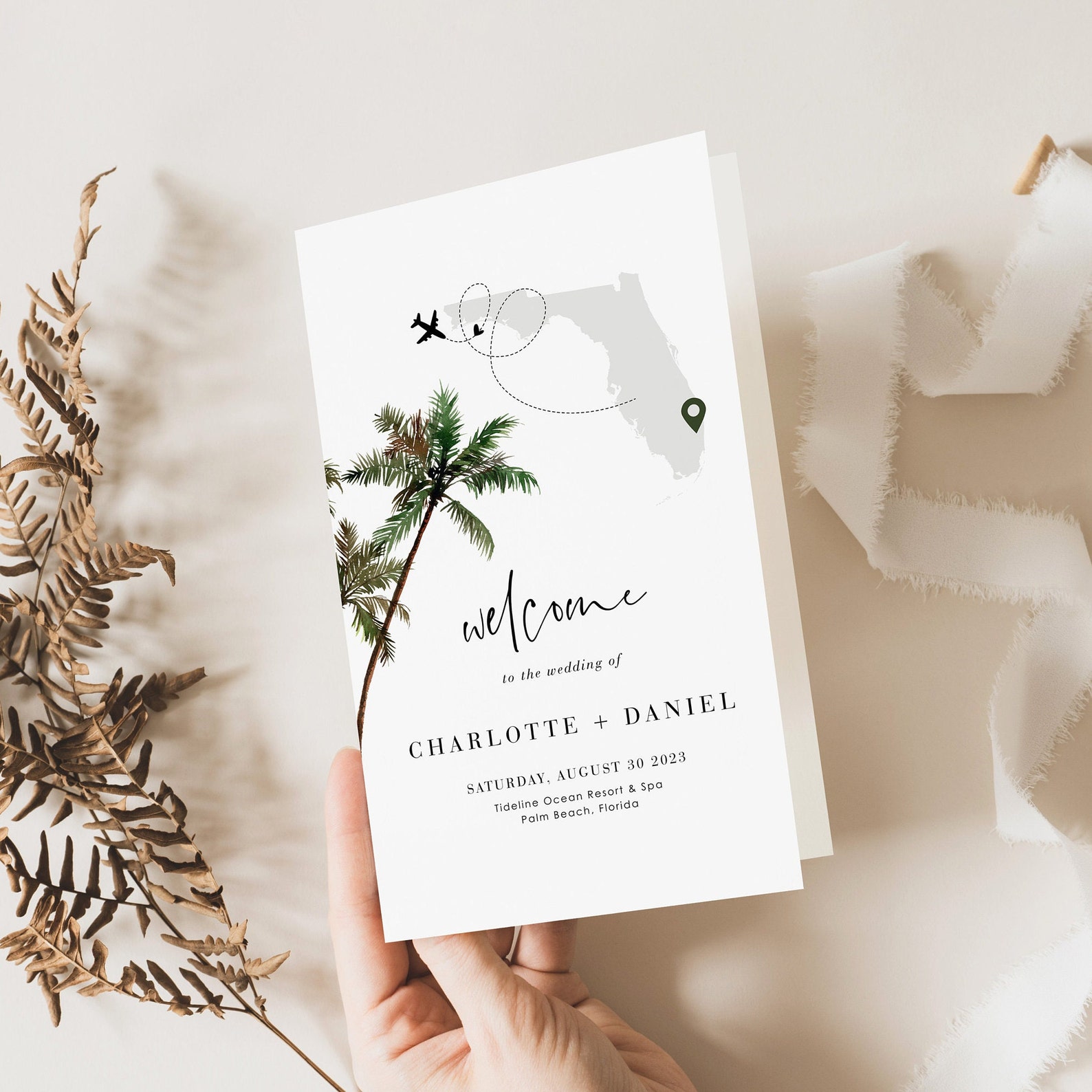 Tropical Wedding Program Template, Destination Wedding Program Template ...