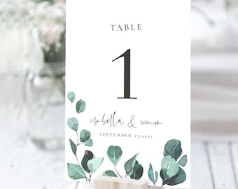 LUISA Rustic Wedding Table Numbers Template, Greenery Table Number Cards Wedding, Printable Table Numbers Wedding Template Download
