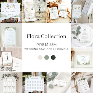 Greenery Wedding Invitation Bundle, Rustic Wedding Invitation Set, Country Wedding Sign Bundle Template, Garden Wedding Template Bundle