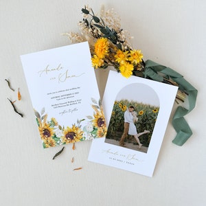 MARISOL Rústico Girasol Invitación de Boda Descargar, Plantilla de Invitación de Boda Caprichosa, Invitación de Boda de Girasol y Rosas Rústica