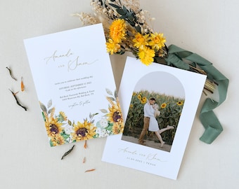 MARISOL Rustic Sunflower Wedding Invitation Download, Whimsical Wedding Invitation Template, Sunflower and Roses Wedding Invitation Rustic