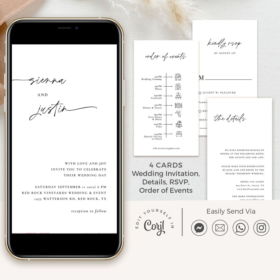 LAURA Modern Wedding Invitation Black and White, Simple Digital Wedding ...