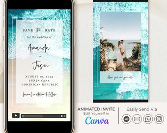 Beach Save the Date Video Template, Coastal Save the Date Digital Video, Destination Save the Date Beach Wedding, Tropical Save the Date