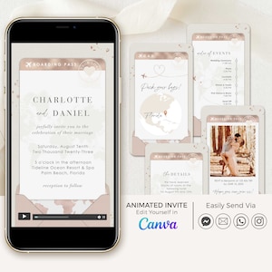 Rose Gold Boarding Pass Wedding Invitation Video Template, Destination Wedding Invitation Digital, Travel Theme Wedding Invitation Animated