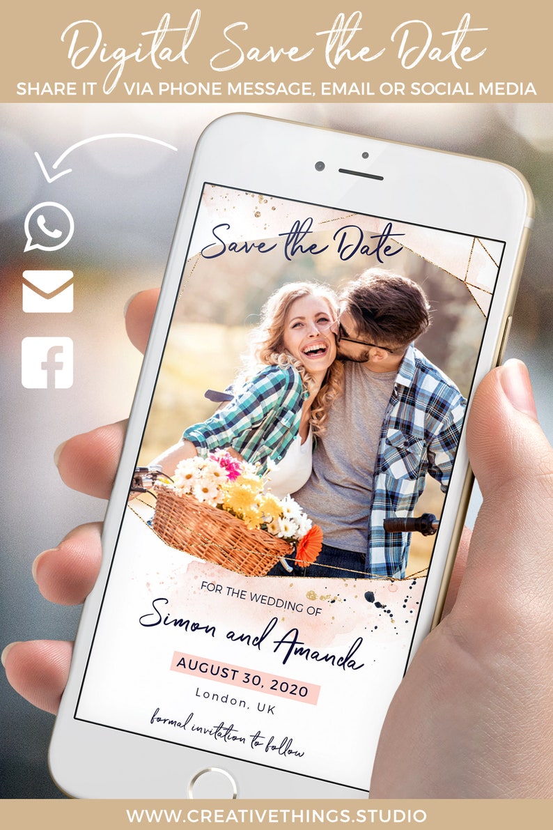 Photo Wedding Invitations Electronic Save the Date Elegant Etsy