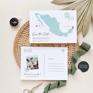 Mexico save the date destination wedding, save the date template with photo, save the date postcard template, Mexico map save the date