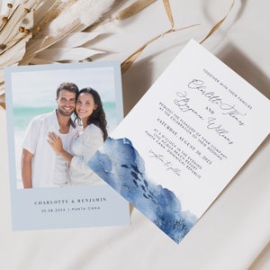 YLENIA Coastal Wedding Invitation Template, Beach Themed Wedding Invitation, Cruise Wedding Invitation Photo, Ocean Wedding Invitation