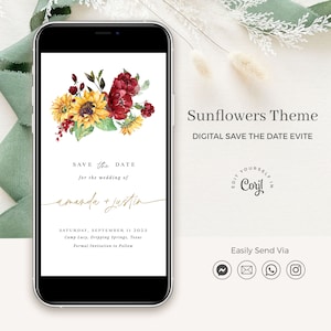 RUBY Floral Save the Date Template, Sunflower and Rose Wedding Save the Date Digital, Country Save the Date, Western Save the Date Template