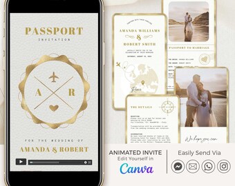 SOFIA Destination Wedding Invitation Video, Wedding Invite Canva, Digital Destination Wedding Invitation Template, Travel Wedding Invitation