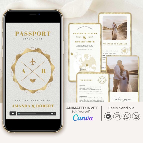 SOFIA Destination Wedding Invitation Video, Wedding Invite Canva, Digital Destination Wedding Invitation Template, Travel Wedding Invitation