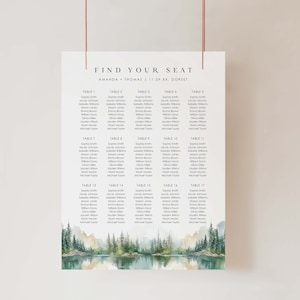 ARNA Mountain Wedding Seating Chart Template Printable, Printable Wedding Seating Chart, Rustic Wedding Seating Chart, Forest Seating Chart