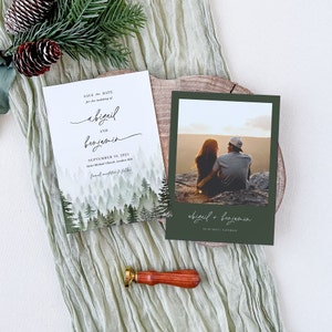 Gaia Woodland Save the Dates Wedding, Editable Save the Date Mountains, Printable Save the Date Forest, Rustic Save the Date Template