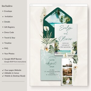 ISLA Tropical Wedding Website Canva Template, Beach Wedding Website with Rsvp Template, Envelope Wedding Website Green, Wedding Rsvp Website image 2