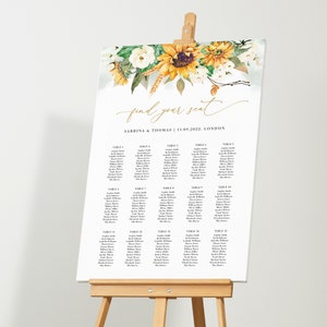 Marisol | Sunflower Wedding Seating Plan, Seating Chart Wedding Rustic, Wedding Seating Chart Template, Sunflowers Wedding Table Plan
