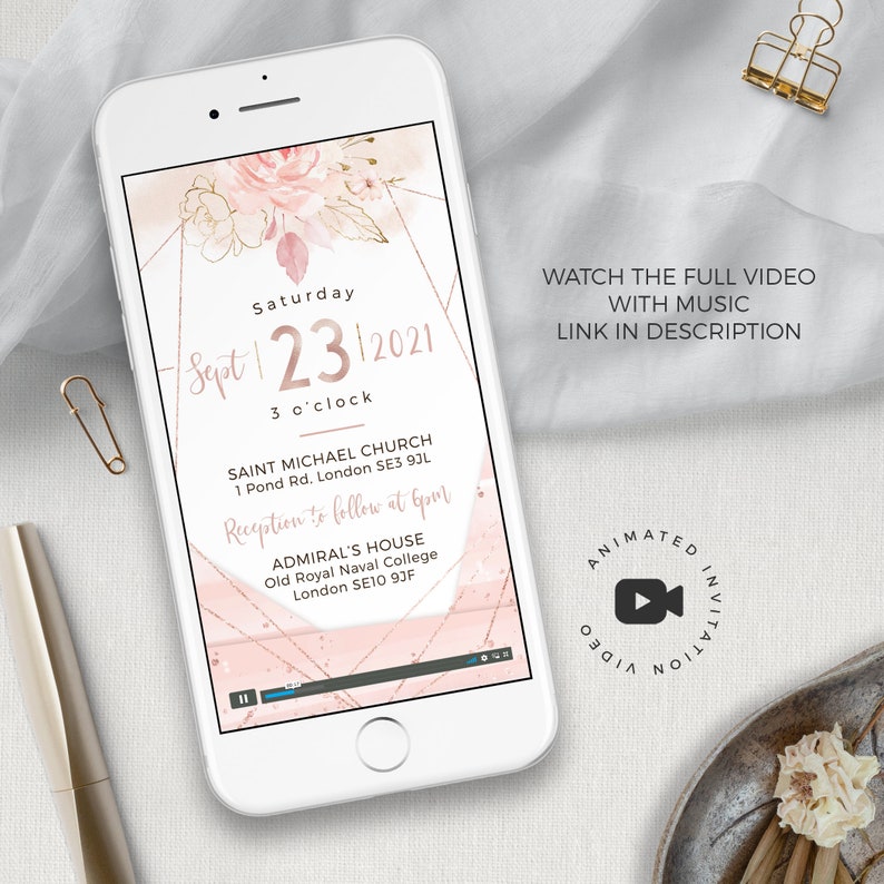 Rose Gold Animated Wedding Invitation Video, Electronic Invitations, Electronic Wedding Invitation, Evite Wedding Invitation digital image 4