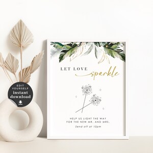 Let Love Sparkle Wedding Signage, Tropical Wedding Sign, Sparklers Wedding Sign, Wedding Table Sign Template, Sparklers Send Off Sign,
