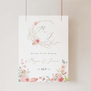 Fiorella | floral wedding welcome sign, pink wedding sign, welcome sign wedding, floral welcome sign, blush wedding welcome sign printable