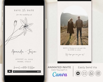 GIGLIOLA Animated Save the Date Video, Digital Save the Date Canva Template, Video Save the Date Digital Animated, Mobile Save the Date Text