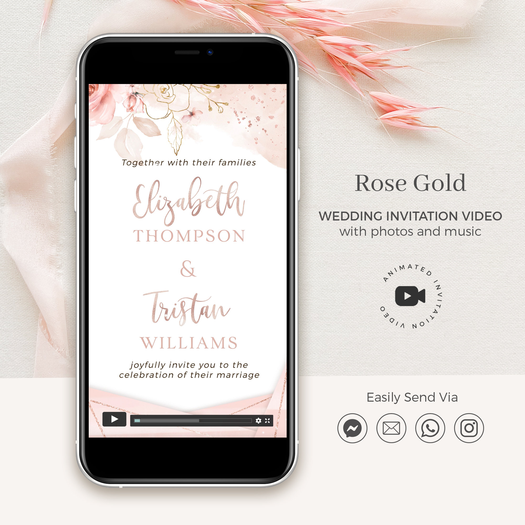 Rose Gold Animated Wedding Invitation Video Electronic - Etsy Singapore