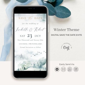 Winter Wedding Save the Date Evite, Digital Invitations, Mountains Save the Date, Woodland Save the Date, Electronic Save the Date, C25
