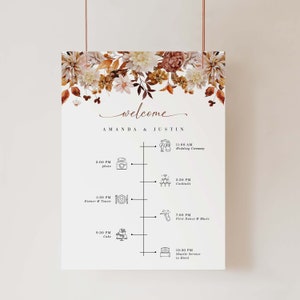 MARIGOLD Fall Wedding Sign Timeline, Wedding Order of Events Sign, Boho Wedding Sign Template, Terracotta Wedding Timeline Sign Template