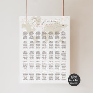 Sofia | Guest Seating Chart Wedding, Travel Seating Chart Printable, Map Wedding Seating Chart Board, Where in The World Are You Sitting