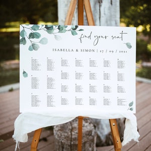 LUISA Eucalyptus Seating Chart Wedding Template, Greenery Seating Chart Template Wedding, Rustic Wedding Seating Chart Template Alphabetical