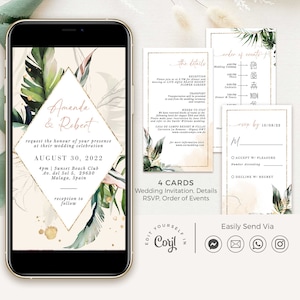 Palma | Digital Wedding Invitation Rsvp, Tropical Wedding Invitation Template, Destination Wedding Invitation Digital, Palm Tree Invitation