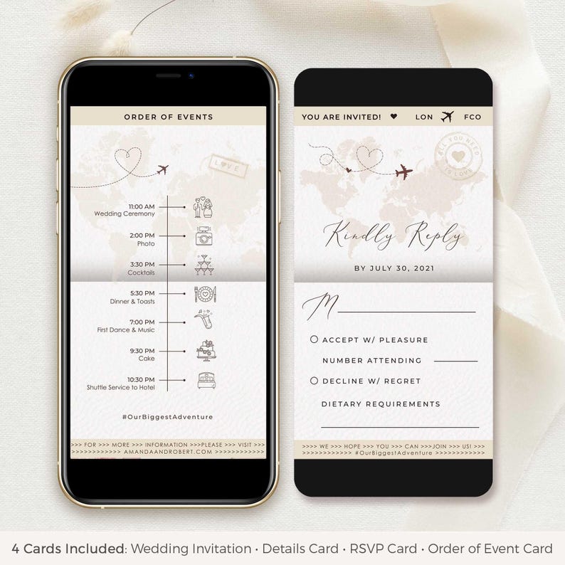 Sofia | Passport Wedding Invitation Digital, Electronic Invitations, Destination Wedding Invitation With Rsvp, Evite Wedding Invitation image 3