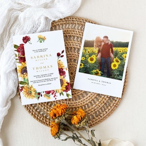 Descarga de plantilla de invitación de boda floral RUBY, invitaciones de boda de verano, invitaciones de boda de girasol, plantilla de invitación de boda rústica