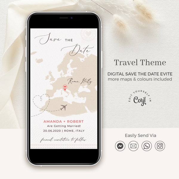 Sofia Destination Wedding Save the Date Electronic Invitations, Passport Save the Date, World Map E Invitation, Electronic Save the Date