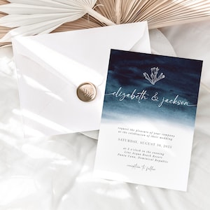 Nautical Wedding Invitation Template with Photo, Coastal Wedding Invitation Template Download, Elegant Beach Wedding Invitation Template