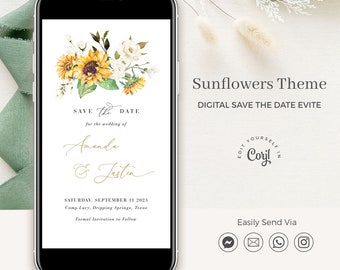 MARISOL Sunflower Save the Date Electronic Template, Rustic Save the Date Template, Summer Save the Date, Floral Save the Date Template