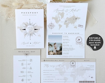 Sofia | Passport Wedding Invitation Suite, Boarding Pass Wedding Invitation Template, Travel Theme Wedding Invitation, Destination Wedding