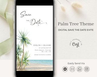 SELMA Palm Tree Save the Date Electronic Template, Beach Wedding Save the Date, Tropical Save the Date Digital Download, Text Save the Dates