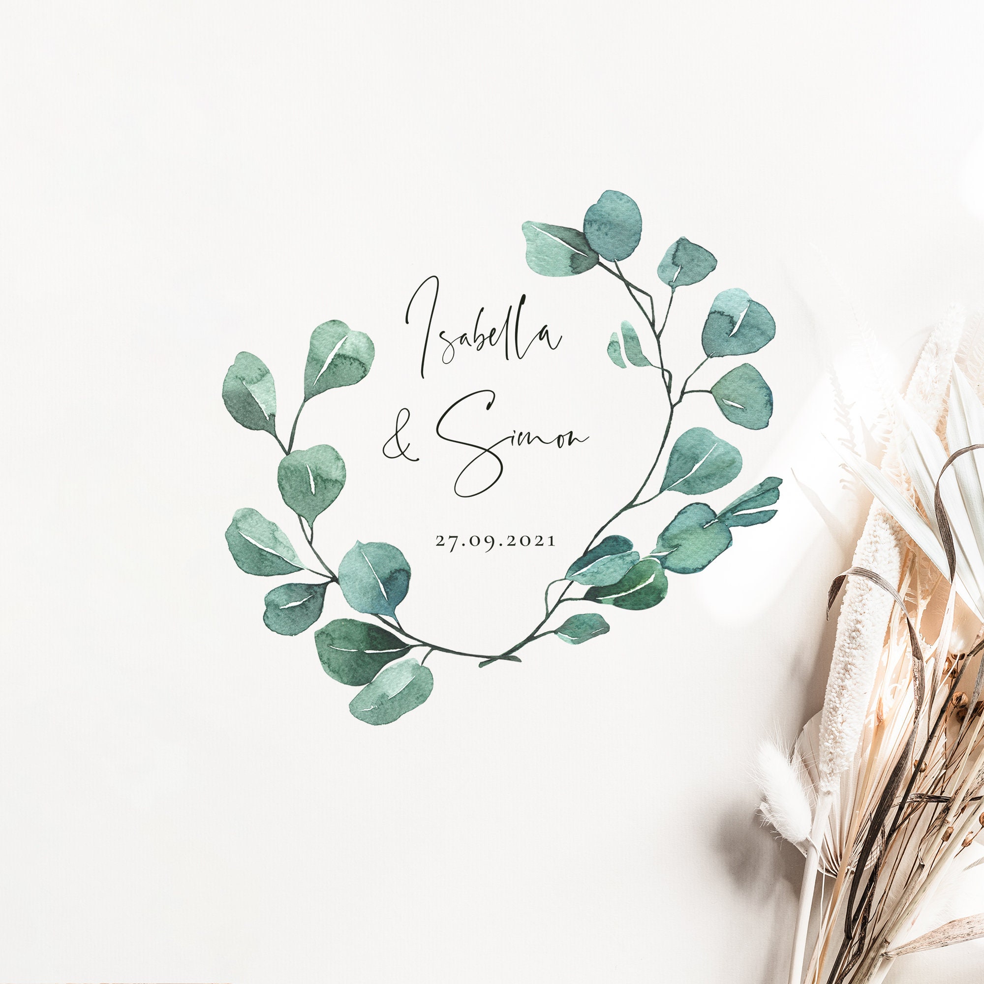 Luisa Eucalyptus logo design wedding, rustic wedding monogram template, premade logo set, greenery wedding logo with date, logo template