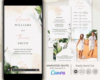 Palma Tropical Wedding Invitation Video Template, Video Wedding Invitation Palm Tree, Beach Wedding Video Invitation Template, Evite Wedding