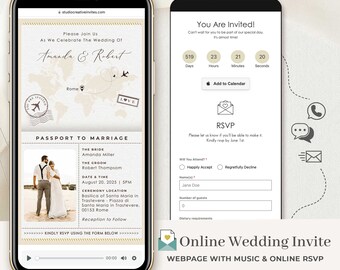 Destination Wedding Website Invitation with Rsvp,  Digital Passport Wedding Invitation Online, Digital Wedding Invitation with Rsvp Online