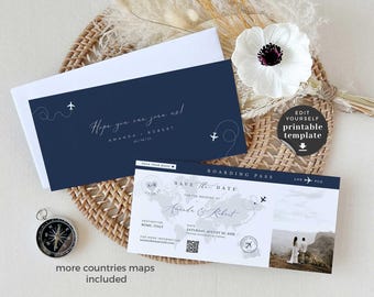 Sofia | Save The Date Destination Wedding, Ticket Invite, Save The Date Boarding Pass Template, Boarding Ticket Invitation Template
