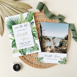 Tropical Save the Date Wedding, Palm Tree Save the Date Template, Save the Date Destination Wedding, Beach Wedding Save the Date Printable
