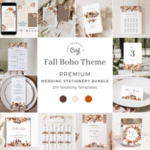 MARIGOLD Boho Wedding Invitation Bundle Template, Fall Wedding Invitation Bundle, Wedding Stationery Bundle, Fall Boho Wedding Sign Bundle
