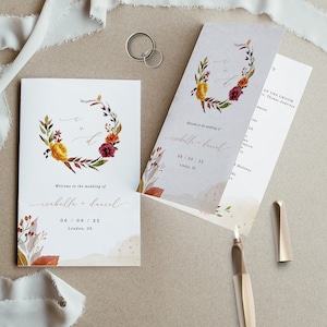 Ambra | Fall Wedding Program Template Download, Ceremony Program Template, Order of Service Wedding, burnt orange Wedding Program bifold
