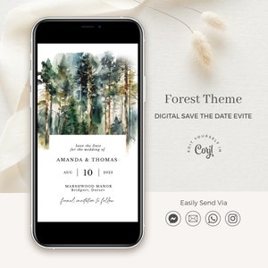 GAIA Forest Save the Date Digital Download, Digital Save the Date Mountains, Electronic Save the Date Forest Green, Text Save the Date Evite
