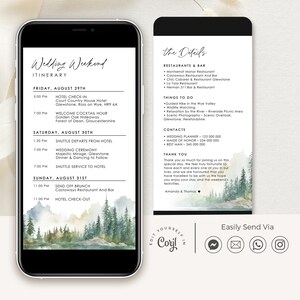 ARNA forest Wedding Itinerary Template Digital, Mountain Wedding Party Itinerary, Wedding Day Timeline, Weekend Itinerary Digital Template