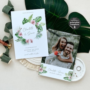 Printable Save the Date Tropical, Beach Save the Date Template, Monstera Save the Date, Hawaii Save the Date, Destination Save the Dates