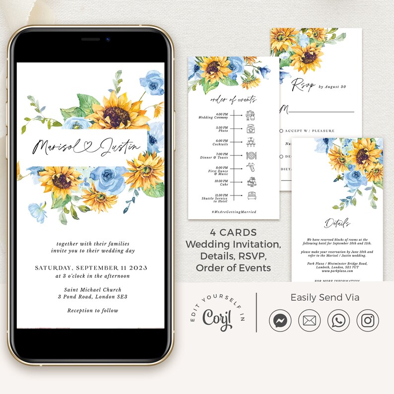 IVY Sunflower and Roses Wedding Invitations Electronic Light Etsy