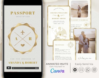 SOFIA Destination Wedding Invitation Video, Wedding Invite Canva, Digital Destination Wedding Invitation Template, Travel Wedding Invitation